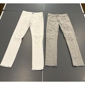 Men’s Distressed, Skinny Jeans Bundle AE Gray 29x30 & Waikea White 30x32 Slims